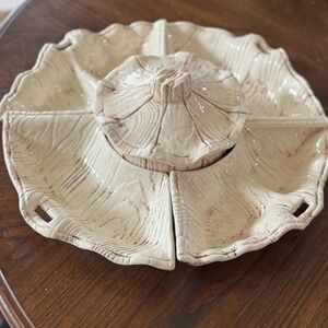 Vintage California USA Pottery B400 MCM Woodgrain Lazy Susan 5 Piece Set